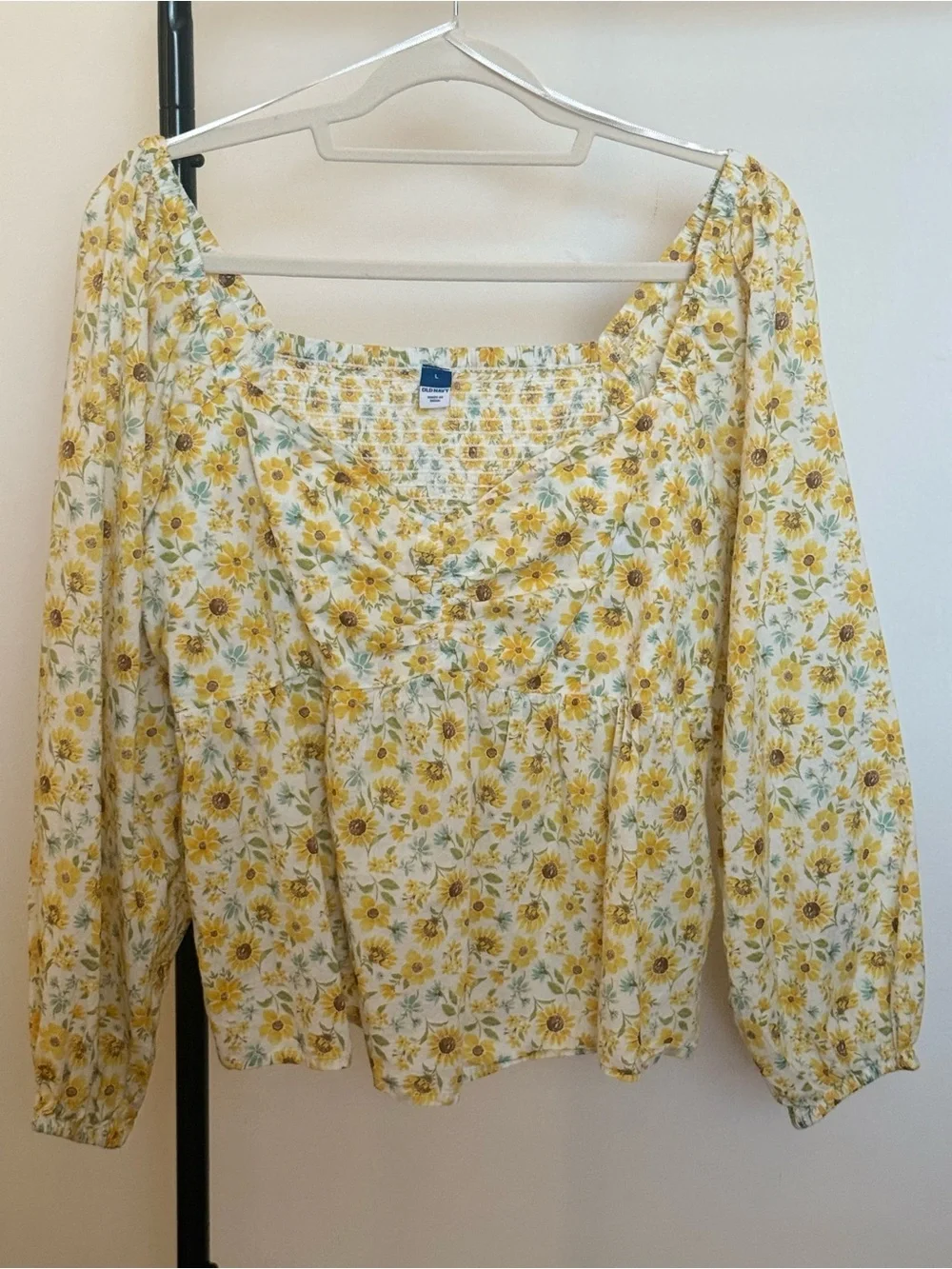 Old Navy Yellow Floral Smocked Peplum Blouse Size L